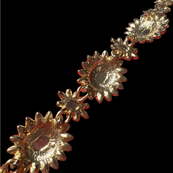 Vintage Gold Tone Red Rhinestone Floral Necklace. Arnold Scaasi Ruby Red Glass & - Picture 5 of 6